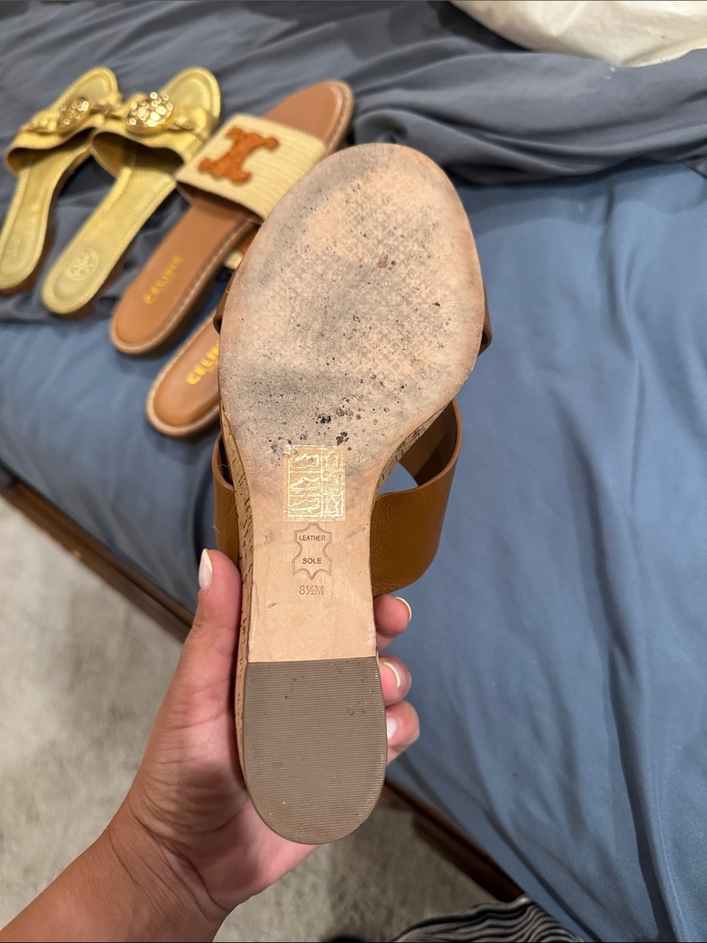 Tory Burch Cognac Leather Cork Wedge Slide - Picture 2 of 2